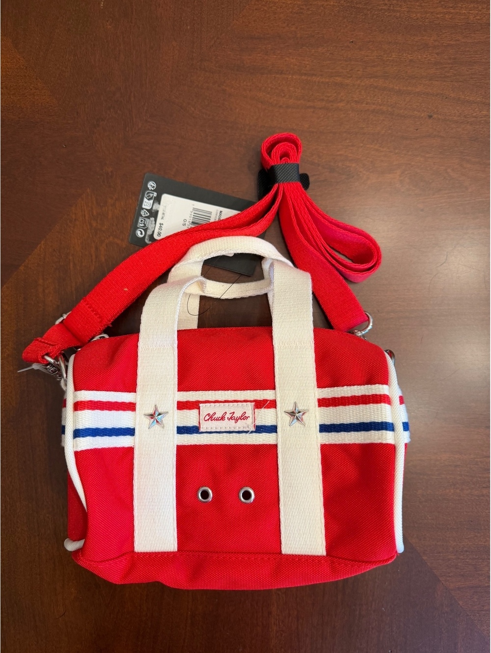 Chuck Taylor Red and White Canvas Mini Bag with Star Details